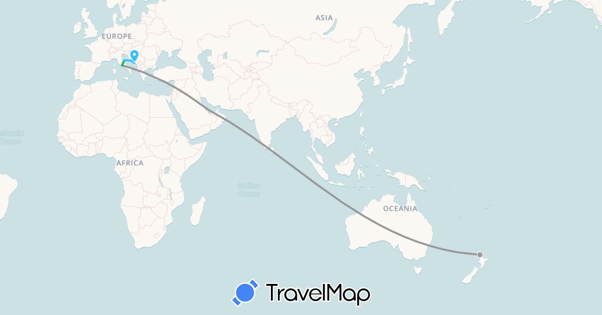 TravelMap itinerary: driving, bus, plane, boat in Croatia, Italy, New Zealand, Qatar (Asia, Europe, Oceania)